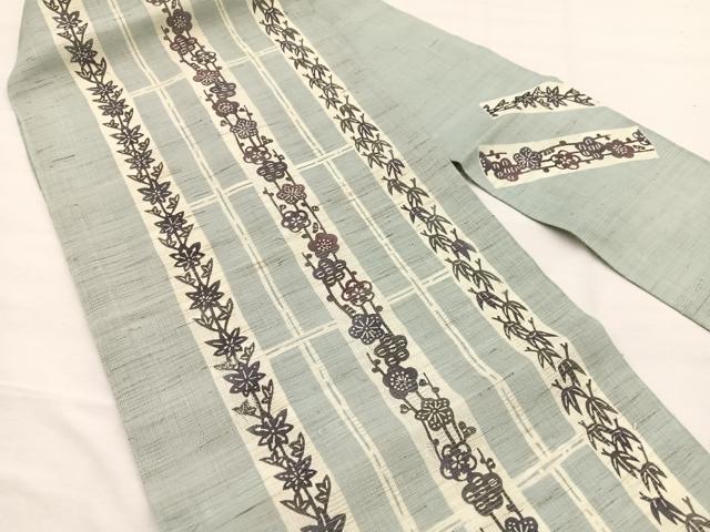 平和屋着物＊夏物　九寸名古屋帯　型染め　楓笹梅文　麻　逸品　BAAX7711hv