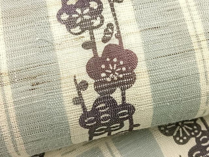 平和屋着物＊夏物　九寸名古屋帯　型染め　楓笹梅文　麻　逸品　BAAX7711hv