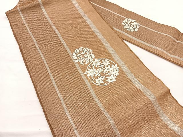 平和屋着物＊夏物　九寸名古屋帯　総刺繍　楓花文　銀糸　正絹　逸品　BAAX7714hv