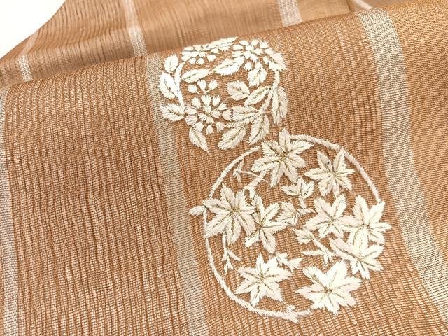 平和屋着物＊夏物　九寸名古屋帯　総刺繍　楓花文　銀糸　正絹　逸品　BAAX7714hv