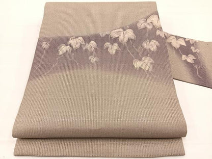 平和屋着物＊夏物　九寸名古屋帯　葡萄の葉文　金彩　正絹　逸品　BAAX7715hv