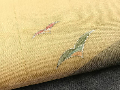 平和屋着物＊夏物　九寸名古屋帯　紬地　遠山飛鳥文　銀彩　正絹　逸品　BAAX7717hv