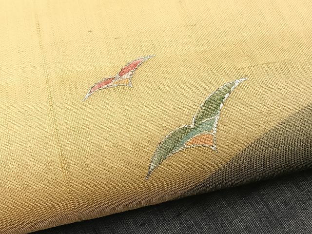 平和屋着物＊夏物　九寸名古屋帯　紬地　遠山飛鳥文　銀彩　正絹　逸品　BAAX7717hv