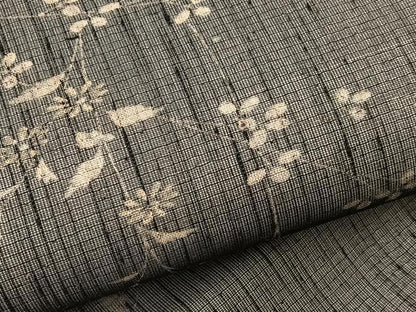 平和屋着物＊夏物　九寸名古屋帯　秋草文　黒地　正絹　逸品　BAAX7720hv