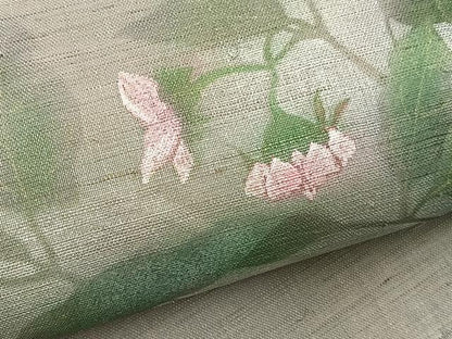 平和屋着物＊夏物　九寸名古屋帯　手描き　枝花文　金銀彩　麻　逸品　BAAX7721hv