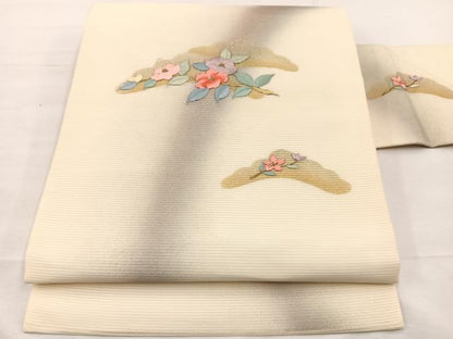 平和屋着物＊夏物　九寸名古屋帯　刺繍　椿花文　金銀彩　正絹　逸品　BAAX7724hv