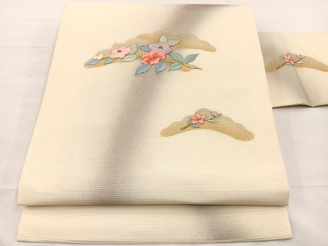 平和屋着物＊夏物　九寸名古屋帯　刺繍　椿花文　金銀彩　正絹　逸品　BAAX7724hv