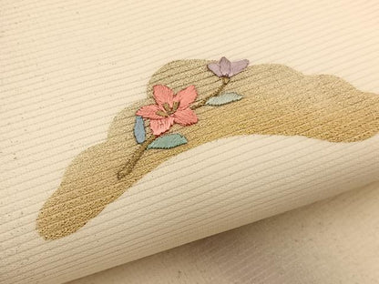 平和屋着物＊夏物　九寸名古屋帯　刺繍　椿花文　金銀彩　正絹　逸品　BAAX7724hv