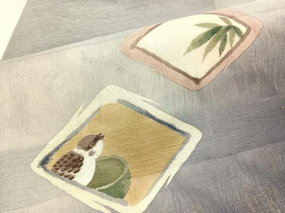 平和屋着物＊夏物　九寸名古屋帯　竹雀　正絹　逸品　BAAX7725hv