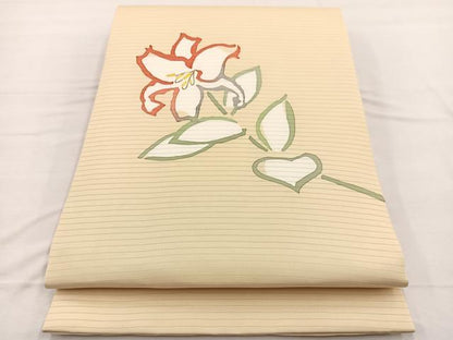 平和屋着物＊夏物　絽塩瀬　九寸開き名古屋帯　百合　ろうけつ染め　正絹　逸品　未使用　BAAX7729hv