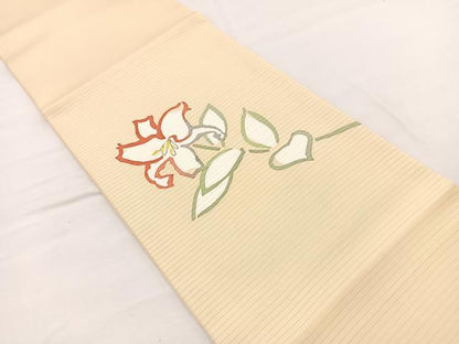 平和屋着物＊夏物　絽塩瀬　九寸開き名古屋帯　百合　ろうけつ染め　正絹　逸品　未使用　BAAX7729hv