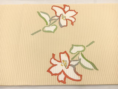 平和屋着物＊夏物　絽塩瀬　九寸開き名古屋帯　百合　ろうけつ染め　正絹　逸品　未使用　BAAX7729hv