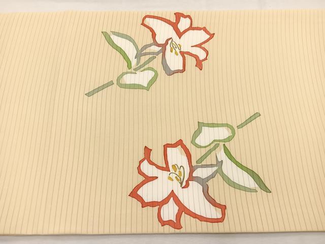 平和屋着物＊夏物　絽塩瀬　九寸開き名古屋帯　百合　ろうけつ染め　正絹　逸品　未使用　BAAX7729hv