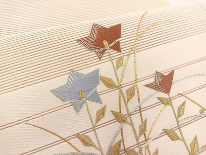 平和屋着物＊夏物　八寸名古屋帯　駒刺繍　絽綴れ　枝花文　金銀糸　正絹　逸品　未使用　BAAX7730hv