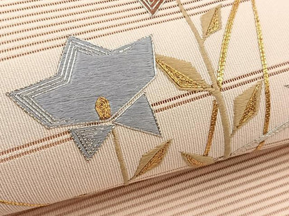 平和屋着物＊夏物　八寸名古屋帯　駒刺繍　絽綴れ　枝花文　金銀糸　正絹　逸品　未使用　BAAX7730hv