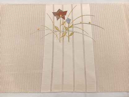 平和屋着物＊夏物　八寸名古屋帯　駒刺繍　絽綴れ　枝花文　金銀糸　正絹　逸品　未使用　BAAX7730hv