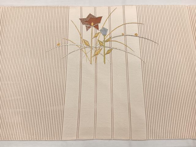 平和屋着物＊夏物　八寸名古屋帯　駒刺繍　絽綴れ　枝花文　金銀糸　正絹　逸品　未使用　BAAX7730hv
