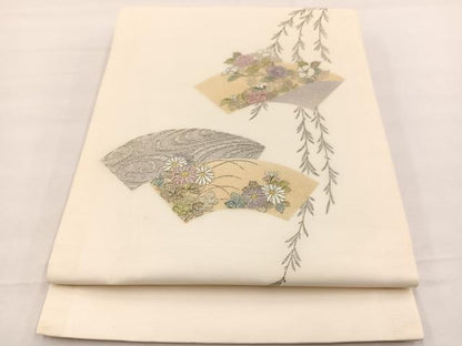 平和屋着物＊夏物　九寸開き名古屋帯　地紙花文　金銀彩　正絹　逸品　BAAX7735hv
