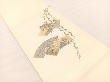 平和屋着物＊夏物　九寸開き名古屋帯　地紙花文　金銀彩　正絹　逸品　BAAX7735hv