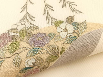 平和屋着物＊夏物　九寸開き名古屋帯　地紙花文　金銀彩　正絹　逸品　BAAX7735hv