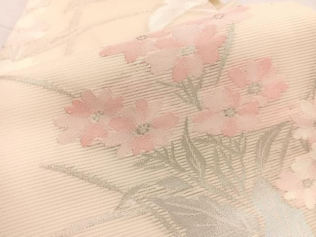 平和屋着物＊夏物　九寸名古屋帯　草花文　銀糸　正絹　逸品　BAAX7739hv