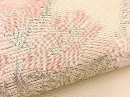 平和屋着物＊夏物　九寸名古屋帯　草花文　銀糸　正絹　逸品　BAAX7739hv