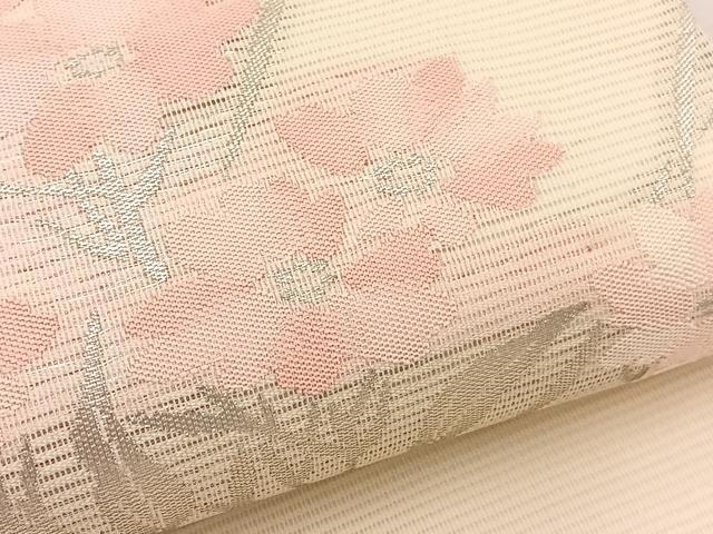 平和屋着物＊夏物　九寸名古屋帯　草花文　銀糸　正絹　逸品　BAAX7739hv