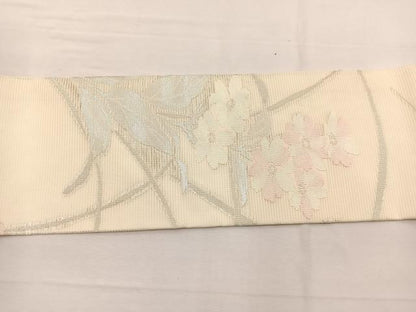 平和屋着物＊夏物　九寸名古屋帯　草花文　銀糸　正絹　逸品　BAAX7739hv
