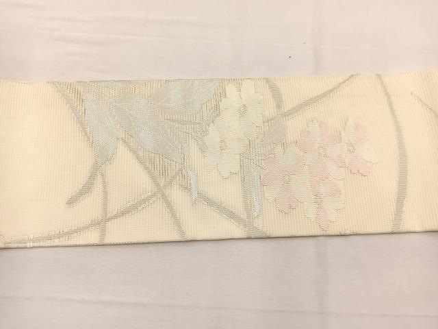 平和屋着物＊夏物　九寸名古屋帯　草花文　銀糸　正絹　逸品　BAAX7739hv