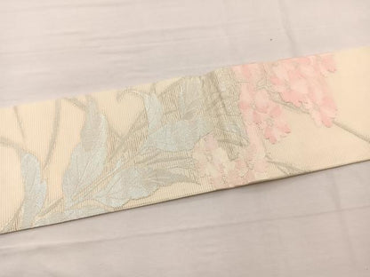 平和屋着物＊夏物　九寸名古屋帯　草花文　銀糸　正絹　逸品　BAAX7739hv