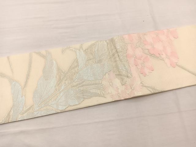 平和屋着物＊夏物　九寸名古屋帯　草花文　銀糸　正絹　逸品　BAAX7739hv