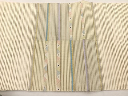平和屋着物＊夏物　八寸名古屋帯　絽綴れ　幾何学文様　金銀糸　正絹　逸品　BAAX7740hv