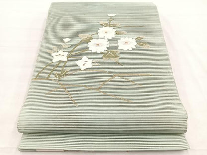 平和屋着物＊夏物　八寸名古屋帯　絽綴れ　草花文　金糸　正絹　逸品　BAAX7755hv