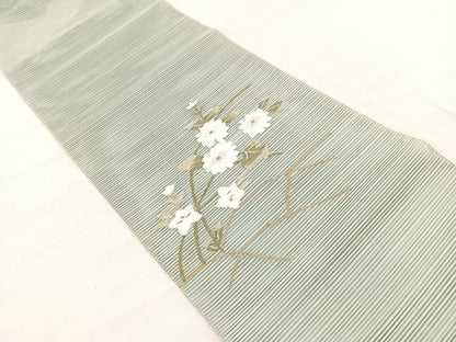 平和屋着物＊夏物　八寸名古屋帯　絽綴れ　草花文　金糸　正絹　逸品　BAAX7755hv