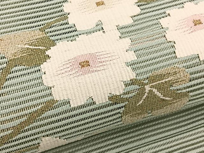 平和屋着物＊夏物　八寸名古屋帯　絽綴れ　草花文　金糸　正絹　逸品　BAAX7755hv
