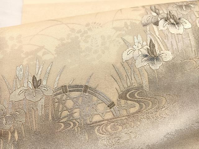 平和屋着物＊夏物　九寸開き名古屋帯　刺繍　流水籬花文　銀彩　正絹　逸品　BAAX7757hv