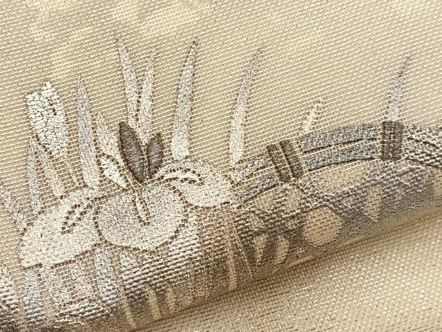 平和屋着物＊夏物　九寸開き名古屋帯　刺繍　流水籬花文　銀彩　正絹　逸品　BAAX7757hv