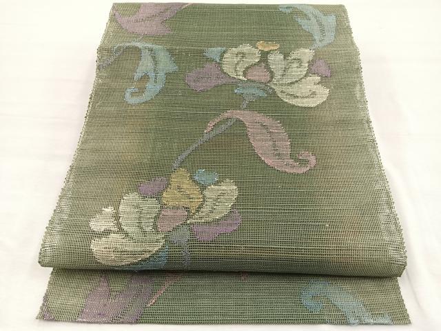 平和屋着物＊夏物　1854年創業　帯屋捨松　八寸名古屋帯　枝花文　正絹　逸品　BAAX7758hv