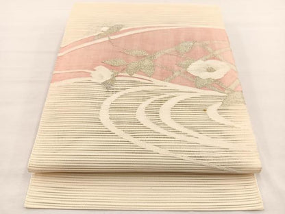 平和屋着物＊夏物　八寸名古屋帯　絽綴れ　椿流水文　金糸　正絹　逸品　BAAX7762hv