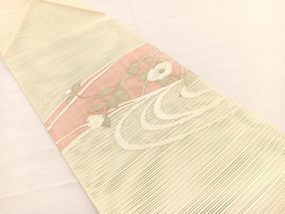 平和屋着物＊夏物　八寸名古屋帯　絽綴れ　椿流水文　金糸　正絹　逸品　BAAX7762hv