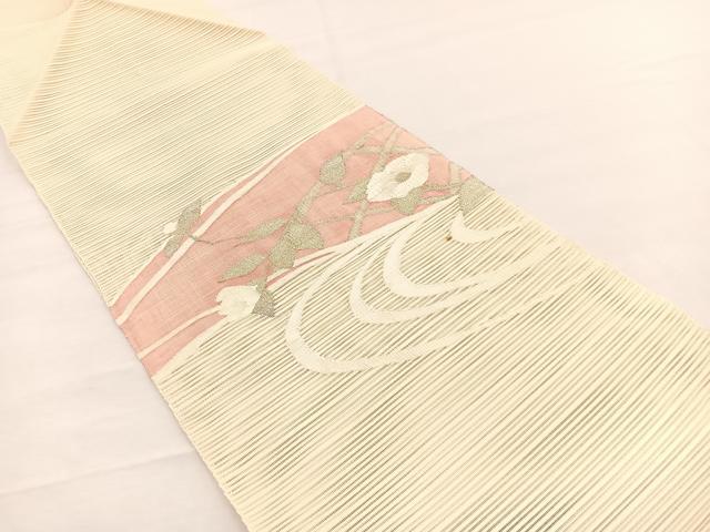 平和屋着物＊夏物　八寸名古屋帯　絽綴れ　椿流水文　金糸　正絹　逸品　BAAX7762hv