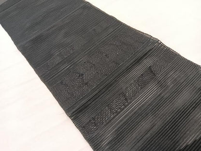 平和屋着物＊夏物　八寸名古屋帯　絽綴れ　横段文　黒地　正絹　逸品　未使用　BAAX7765hv