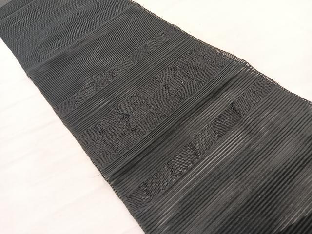 平和屋着物＊夏物　八寸名古屋帯　絽綴れ　横段文　黒地　正絹　逸品　未使用　BAAX7765hv