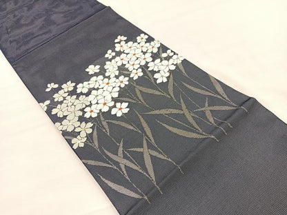 平和屋着物＊夏物　九寸開き名古屋帯　唐織　草花文　銀糸　正絹　逸品　BAAX7767hv