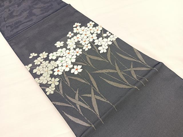 平和屋着物＊夏物　九寸開き名古屋帯　唐織　草花文　銀糸　正絹　逸品　BAAX7767hv