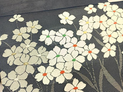 平和屋着物＊夏物　九寸開き名古屋帯　唐織　草花文　銀糸　正絹　逸品　BAAX7767hv