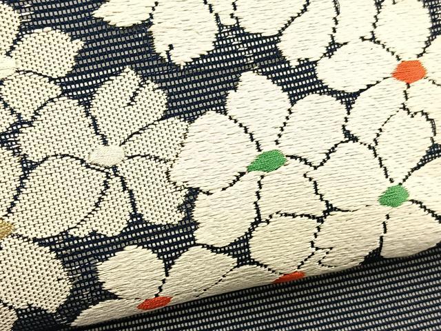 平和屋着物＊夏物　九寸開き名古屋帯　唐織　草花文　銀糸　正絹　逸品　BAAX7767hv