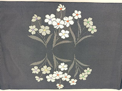 平和屋着物＊夏物　九寸開き名古屋帯　唐織　草花文　銀糸　正絹　逸品　BAAX7767hv