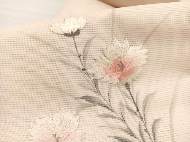 平和屋着物＊夏物　九寸名古屋帯　作家物　手描き　刺繍　枝花文　銀彩　正絹　逸品　BAAX7769hv