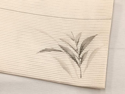 平和屋着物＊夏物　九寸名古屋帯　作家物　手描き　刺繍　枝花文　銀彩　正絹　逸品　BAAX7769hv